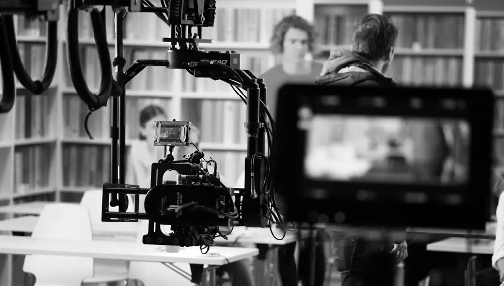 Camera rig and collaborators during a production session
