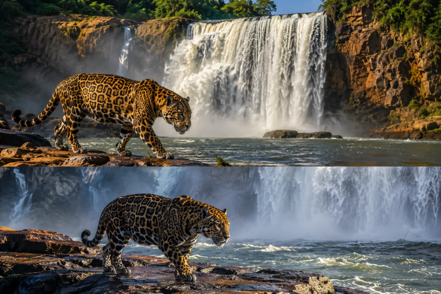 Obra visual · Jaguar y cascada